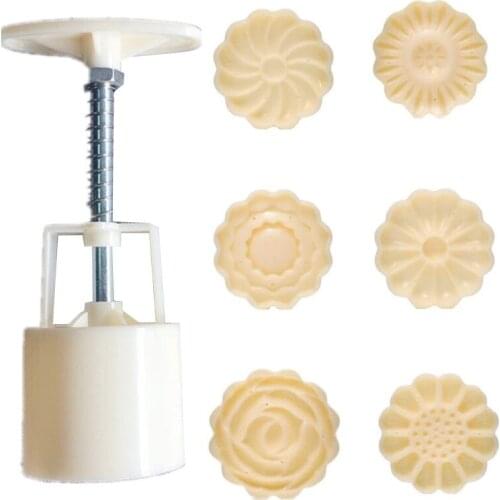 Cookie Press Mid-Autumn Festival Hand-Pressure Moon Cake Mould with 6 Pcs Mode