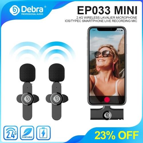 Debra Portable Wireless Lavalier Microphone 2.4GHz Audio Recording Mini Microphone, Two (iPhone / Android) Systems Are Optional