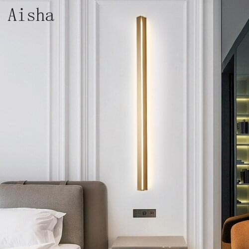 Simple Golden Strip Wall Lamp Modern Living Room Bedroom Bedside Staircase Background Wall Line Led Atmosphere Lamp