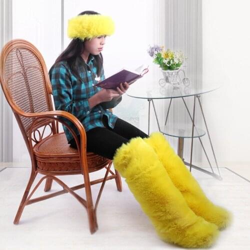 Winter High Boots Woman Faux Fox Fur Snow Boots Women Warm Shoes Female Ankle Boots Fashion Furry Big Size Fluffy Plush Boots