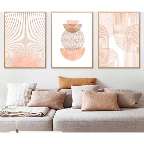 Mid Century Modern Wall Art Canvas Posters Pink Neutral Wall Pictures Boho Decor Abstract Sun Geometric Painting Prints Decor