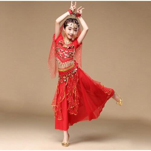 Belly Dance Oriental Costume Dance Children Bellydance Set Kids Girl Bollywood India Dance Practice Performance Clothes 6pcs/Set