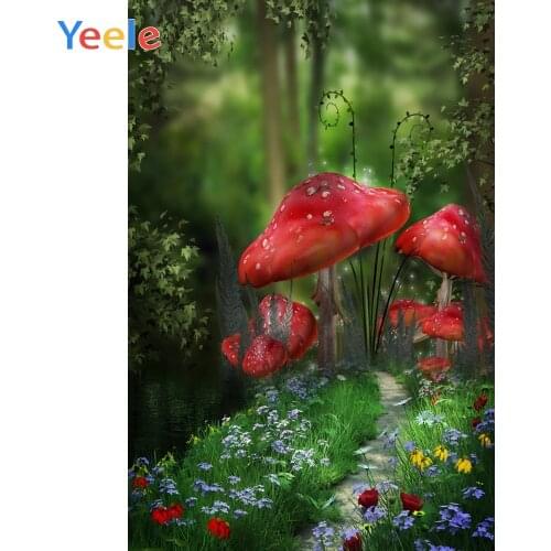 Yeele Fairytale Dreamy Green Forest Mushroom Flowers Baby Party Portrait Photography Backgrounds Photo Backdrop For Photo Studio