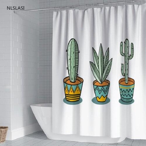 Cactus Thicken Waterproof Shower Curtains Polyester Simplicity Bath Screen Printed Curtain Toilet Bathroom Curtain Home Decor