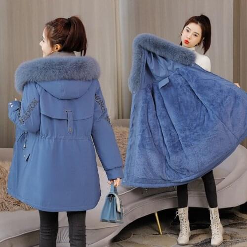 Parka large wool collar cotton padded jacket student short waist cotton padded jacket female