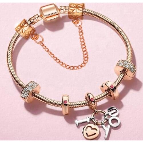 2021 Rose Gold Charm Ladies Bracelets,DIY I LOVE You Pendant, Women Childrens Bracelet Gifts,Brand Bracelet Direct Shipment