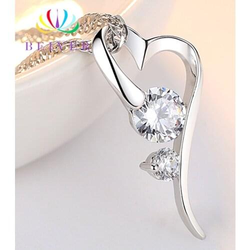 Beiver 2 Colors Fashion AAAA Cubic Zirconia Heart Necklace for Women White Gold Color Wedding Jewelry 2019 New Arrivals