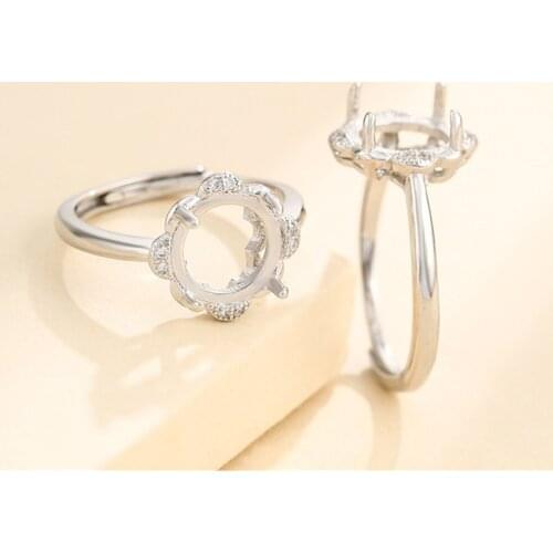 Ring Setting for 10x10mm Round Cabochons Ring Base White Gold Plated 925 Silver Zircon Adjustable Ring Blank SR0167
