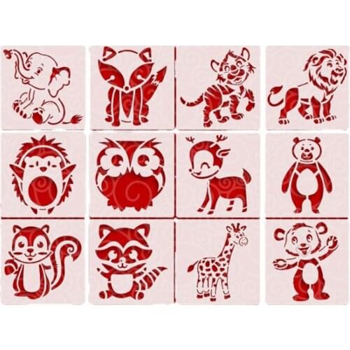 12Pcs/Set 13cm Animals Squirrel Lion DIY Layering Stencils Scrapbooking Coloring Embossing Album Decorative Painting Template