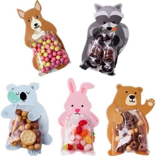 12pcs/lot Cute Animal Bear Rabbit Koala Candy Bags Greeting Cards Birthday Party Wedding Cookie Candy Packaging Bag