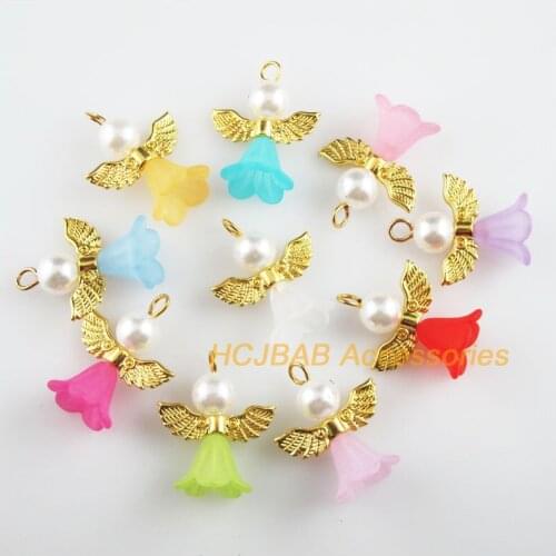 20Pcs Mixed Dancing Acrylic Angel Gold Color Wings Charms Pendants 21.5x26mm