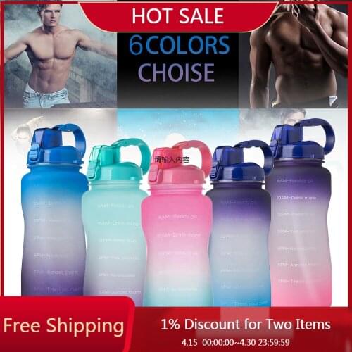 2000ML Water Bottle Sport Leakproof Portable Food Grade Tritan Drinking Tea Mug with Time Marker for Outdoor Sport Camping