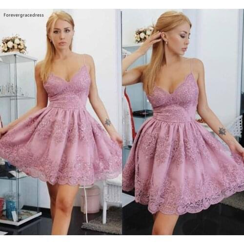 2019 Short Homecoming Dress Dusty Pink Spaghetti Straps Juniors Sweet 15 Graduation Cocktail Party Dress Plus Size Custom Made
