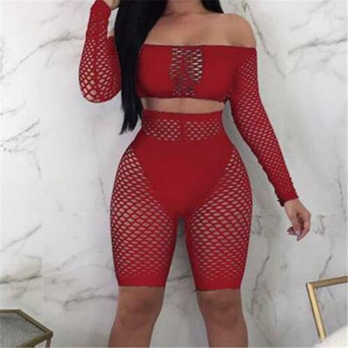 2019 Swim Suit women Solid bandage bikini set fishnet shorts bathing suit push-up swimwear sexy Hollow out Beach Wear femme