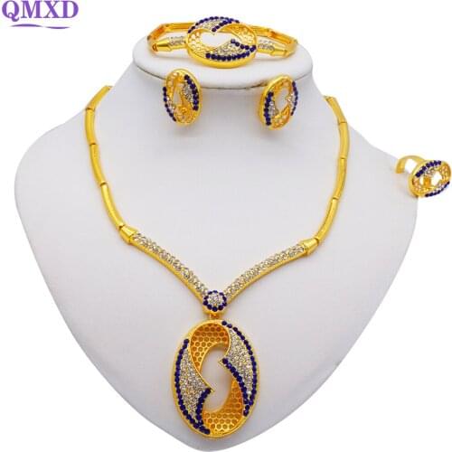 Jewellery Set Dubai 24K Gold Color African Jewelry Sets For Women Round Necklace Earrings Bracelet Ring Wedding Gifts