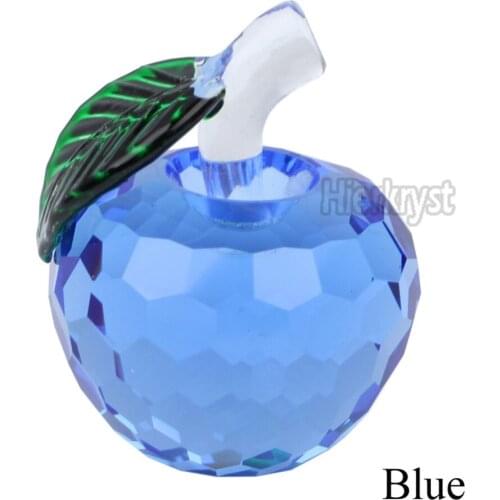 3D Blue Crystal Faceted Apple Paperweight Wedding Gift Rainbow Maker Decorations 40MM M02075-7