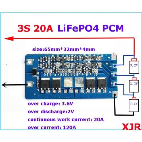 3S 20A LiFePO4 BMS/PCM/PCB battery protection board for 3 Packs 18650 lifepo4 Battery Cell