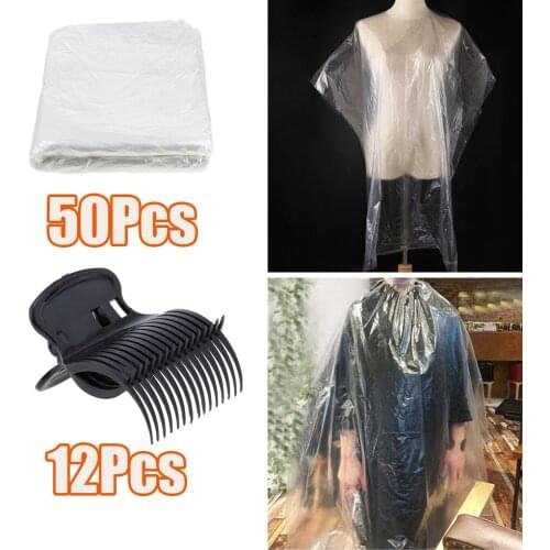 50x 47x63 in. Clear Disposable Hair Cutting Capes & 12xClips Salon Gown