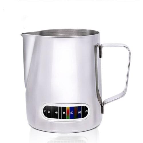600ML Stainless Steel Pointed Mouth Etched Cup With Temperature Sticker Milk Coffee Frothing Pitcher Flower Pulling Cup