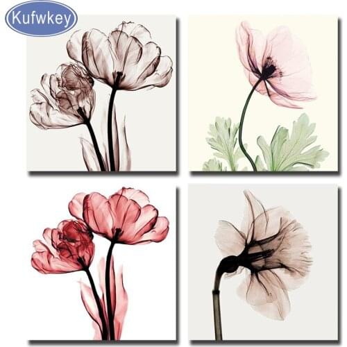 4 pcs/set Abstract flower Diamond Painting mosaic resin full Square/Round Cross-Stitch rhinestone Embroidery Restaurant decor