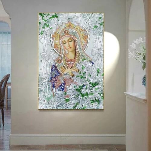 Full Square Drill Diy 5D Diamond Painting Virgin Lily Cross stitch Embroidery Diamond Mosaic Picture Religious Icon Decor Gift