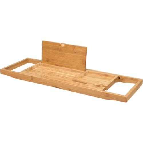 Bamboo Bathtub Tray Expandable Wooden Bath Caddy for Tub with Book Stand, Candle Holder Tray