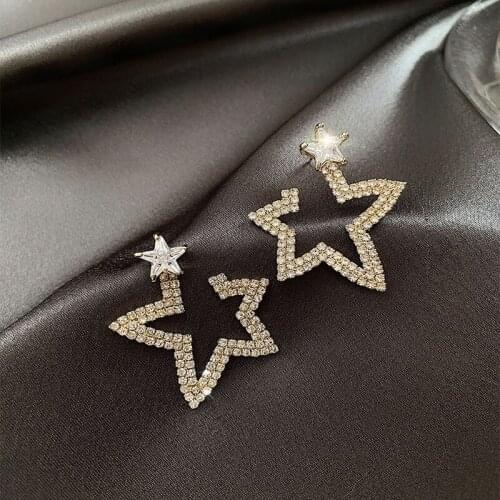 BUDROVKY Asymmetric Full Diamond Five-Pointed Star Earrings Wholesale Exaggerated Zircon Earrings Super Shiny Cool Diamond Set E