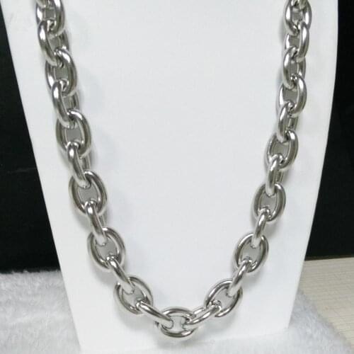 Goth 15mm Width Top Quality Rolo Oval Link Chain Necklace for Women Men Silver 316L Stainless Steel Choker Jewelry Gift 7-40inch