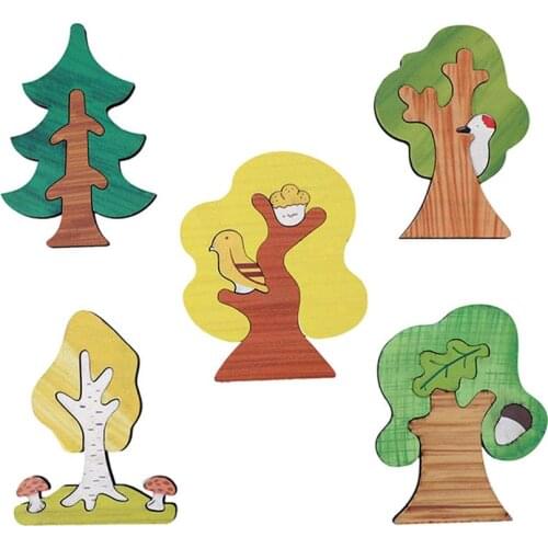 Kids Wooden Puzzle Children Educational Forest Trees Jigsaw Toy Wisdom Jigsaw Early Education Learning Toys For 4-6 Years Old
