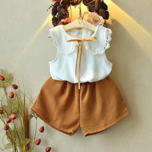 Children Girls Sets Clothes Summer Kids Baby Suit Sleeveless Doll Collar Shirt Pants Fashion Two-piece Suit Girls Clothing