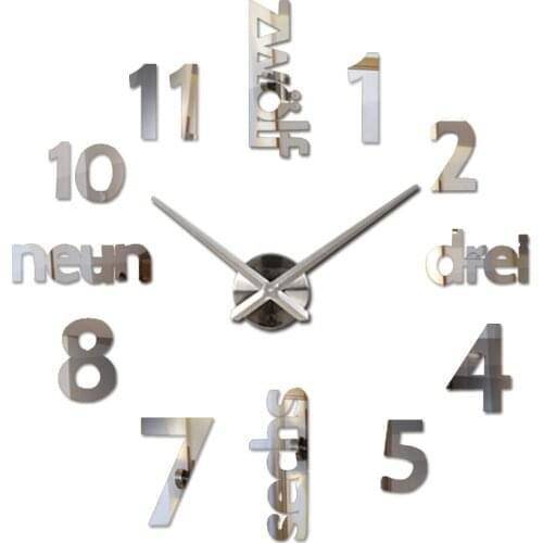 Europe style still life diy digital Balcony/Courtyard wall stickers home decoration mirror effect quartz big watch wall clock