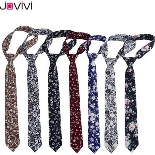 Jovivi New Fashion Style Mens Floral Denim Ties Novelty Skinny Casual Cotton Neckties for Suit Business Party 7 Colors Optional