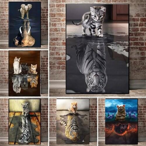 Small Animals and Growing Up Reflections of Themselves Pictures Canvas Painting Nordic Decor Picture Kid Bedroom Cuadros