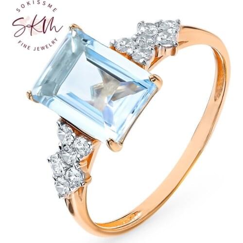 SKM Square topaz rings for women 14k rose gold trendy Engagement rings designer Promise Luxury Fine Jewelry