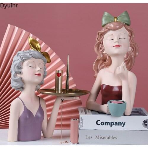 Creative Simulation Cute Girl Sculpture Decoration Resin Crafts Housewarming Gift Living Room Entrance Key Storage Decoration