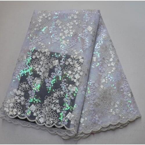 Latest french Nigerian lace fabrics 2019 high quality sequins organza African lace fabric wedding french tulle lace for dress