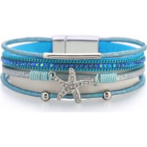 Multilayer Bracelet for Women Personality Fashion Crystal Starfish Bracelet Ladies Leisure Holiday Round Beads Jewelry Wholesale