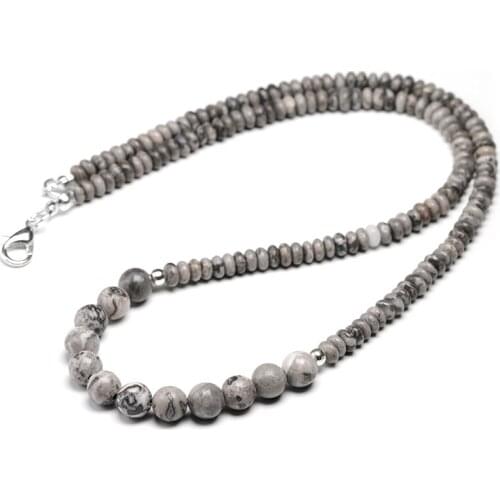 Fashion Natural Grey Map Stone Jaspe-r Beads Beads Diy Necklace Women Men Elegant Gift Jewelry 18inch