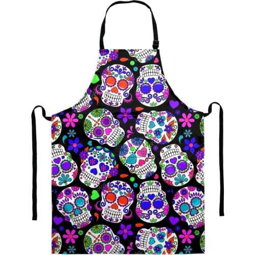 Fashion Sugar Skulls Print Adjustable Aprons Sleeveless Anti-oil Waist Kitchen Apron Women Cooking Apron Home Cleaning Pinafore