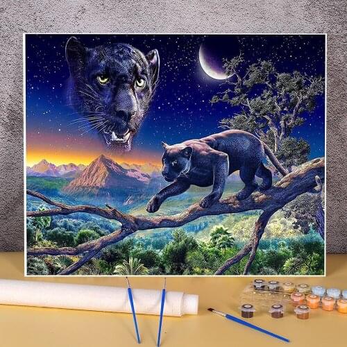 Animal Black Panther Paint By Numbers Complete Kit Oil Paints 50*70 Picture By Numbers Photo New Design Children Handiwork