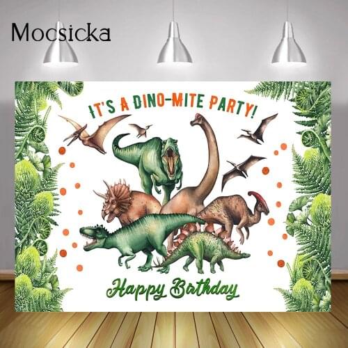 Newborn Dinosaur Happy Birthday Backdrop Jungle Wild Dinosaur Birthday Party Background Decoration Studio Green Forest Photo