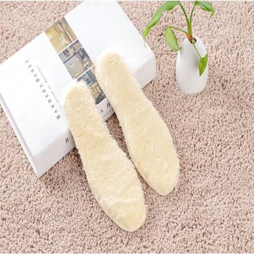 Autumn and winter wool insoles plus velvet thickening to keep warm, sweat, deodorant and breathable plush soft bottom