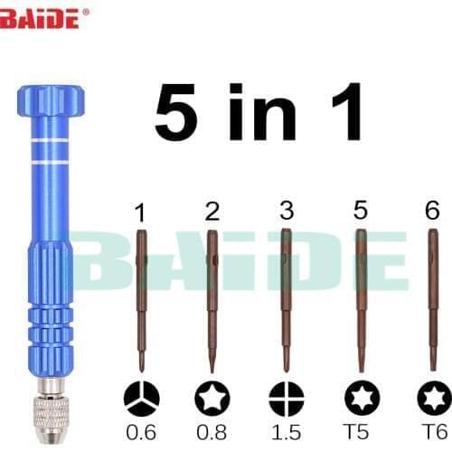 5 in 1 Screwdriver S2 Bit Screw Driver With 0.6Y 0.8 Pentalobe 1.5 Phillips T5 T6 Repair Tool Kit for iPhone 7 8 Huawei