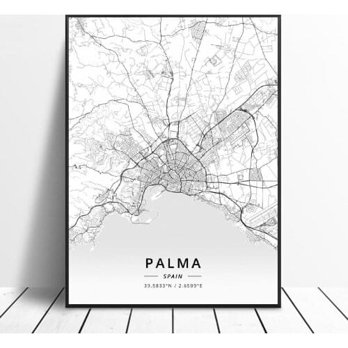 Palma Aviles Girona Terrassa Jerez Leon Spain Canvas Art Map Poster