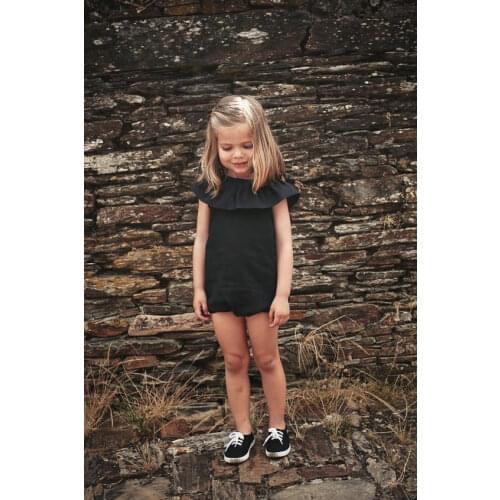 Pudcoco Toddler Baby Girl Kids Casual Outfit Black Bodysuit Cotton Jumpsuit Sunsuit Lotus Leaf Collar Clothes Size 0-5T