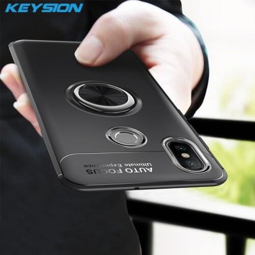 KEYSION Luxury Ring Holder Phone Case For Huawei Y9 2019 Magnetic Car Stand Soft Silicone Matte Cover For Enjoy 9 Plus Case Capa