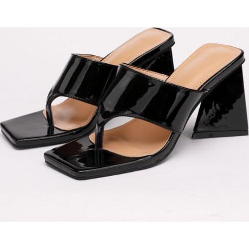 Women Slides Ladies Clip Toe Slippers Slip On Mules Shoes Black/White/Red Simple Outdoor Fashion Strange Style Patent Leather