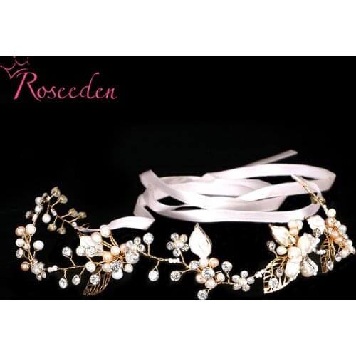 Wedding Handmade Pearl Hair Jewelry Floral Leaf Bridal Headpiece Crystal Rhinestone Headband Women Hair Accessory RE732