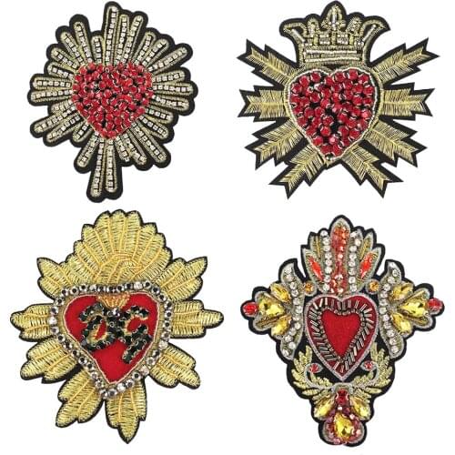 Embroidery beaded crown appliques,sequined fashion heart badges,beads letter patch,love hearts patches diy accessory