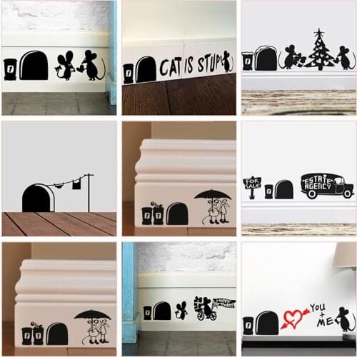 Funny Mouse Hole Wall Stickers Kitchen Bedroom Baseboard Home Decoration 3D Vinyl Wall Decals DIY Cartoon Rat Animal Mural Art